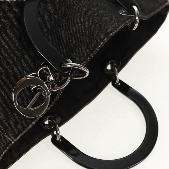 Christian Dior Lady Dior Canage Hand Bag Denim Black Silver Auth 160182