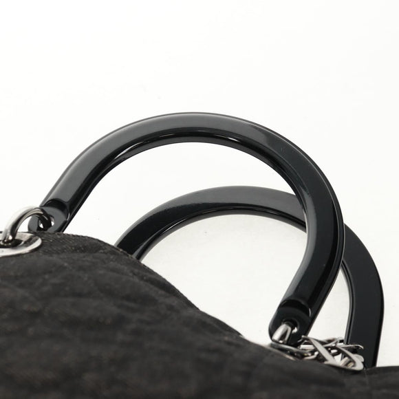 Christian Dior Lady Dior Canage Hand Bag Denim Black Silver Auth 160182