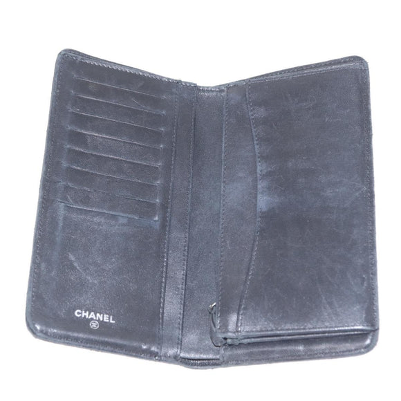 CHANEL Matelasse Long Wallet Lamb Skin Black Gold CC Auth 160185