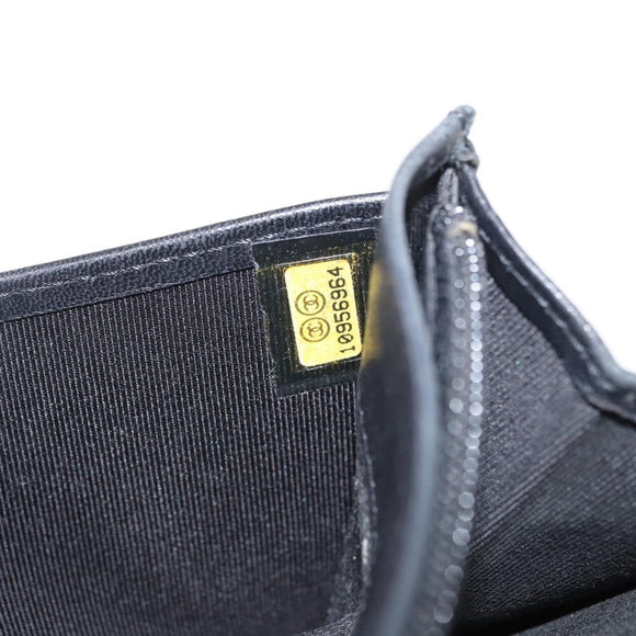 CHANEL Matelasse Long Wallet Lamb Skin Black Gold CC Auth 160185