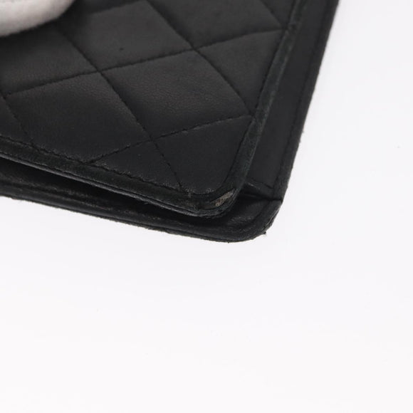 CHANEL Matelasse Long Wallet Lamb Skin Black Gold CC Auth 160185