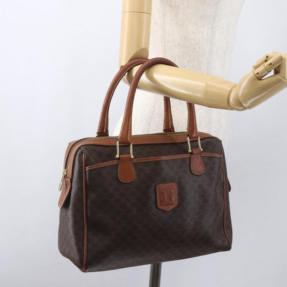 CELINE Macadam Canvas Hand Bag PVC Leather Brown Gold Auth 160202