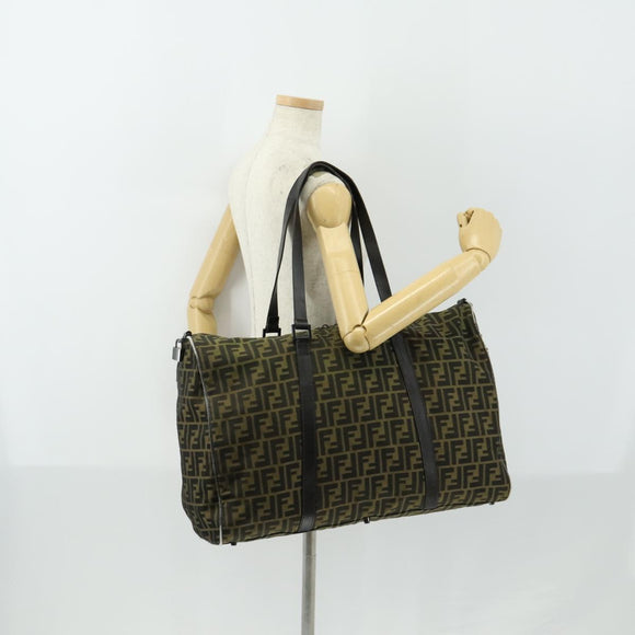 FENDI Zucca Canvas Boston Bag Brown Black Auth 160211