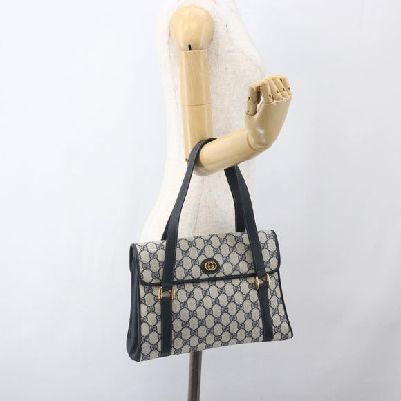 GUCCI GG Supreme Hand Bag PVC Navy Gold 000 093 6089 Auth 160214