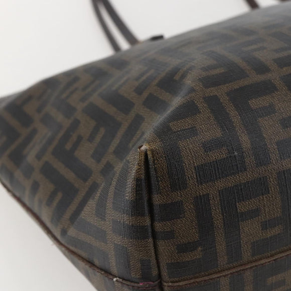 FENDI Zucca Canvas Tote Bag PVC Black Brown Auth 160216