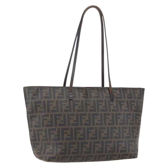FENDI Zucca Canvas Tote Bag PVC Black Brown Auth 160216