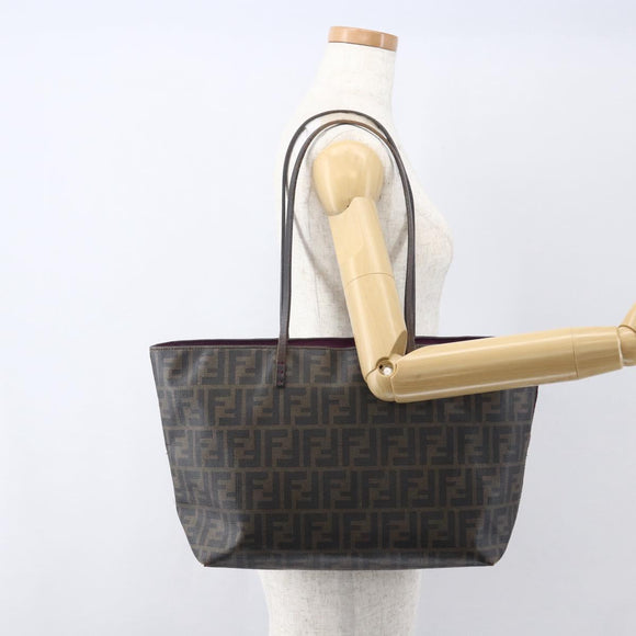FENDI Zucca Canvas Tote Bag PVC Black Brown Auth 160216