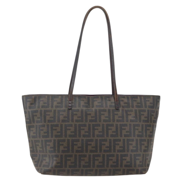 FENDI Zucca Canvas Tote Bag PVC Black Brown Auth 160216