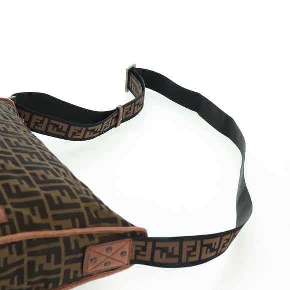 FENDI Zucca Canvas Shoulder Bag Brown Black Auth 160218