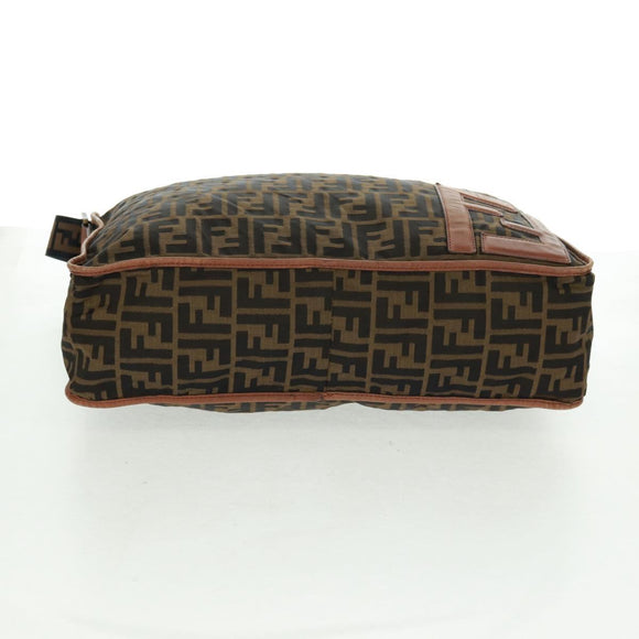 FENDI Zucca Canvas Shoulder Bag Brown Black Auth 160218