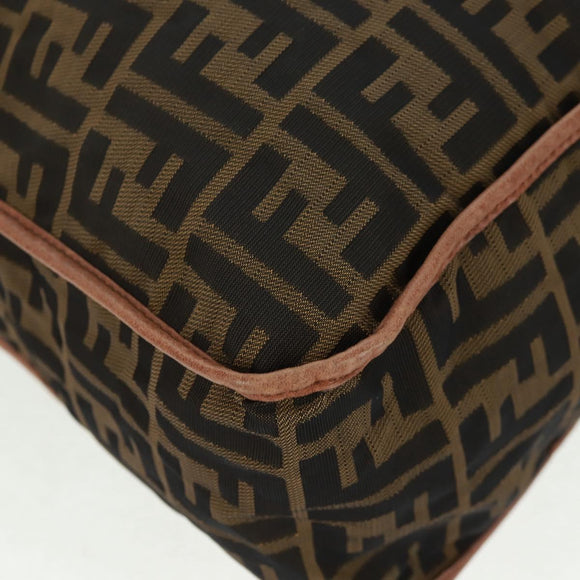 FENDI Zucca Canvas Shoulder Bag Brown Black Auth 160218