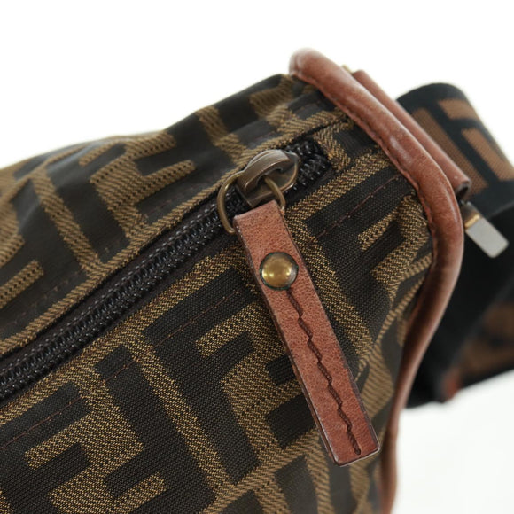 FENDI Zucca Canvas Shoulder Bag Brown Black Auth 160218