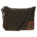 FENDI Zucca Canvas Shoulder Bag Brown Black Auth 160218-1