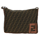 FENDI Zucca Canvas Shoulder Bag Brown Black Auth 160218-13
