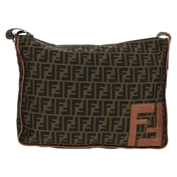 FENDI Zucca Canvas Shoulder Bag Brown Black Auth 160218