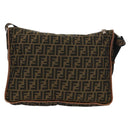FENDI Zucca Canvas Shoulder Bag Brown Black Auth 160218-2