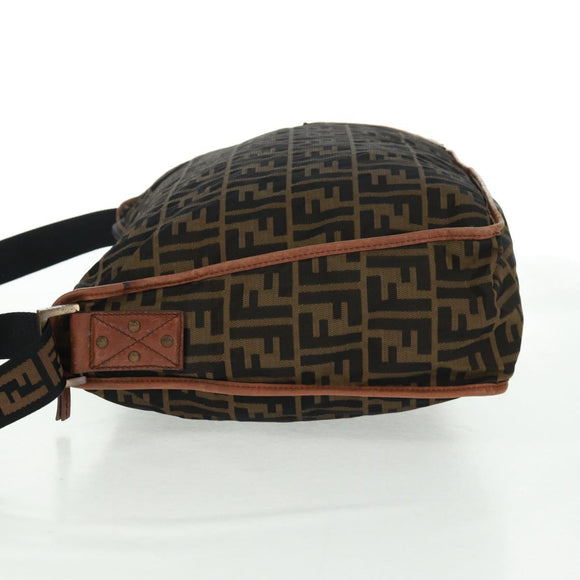 FENDI Zucca Canvas Shoulder Bag Brown Black Auth 160218