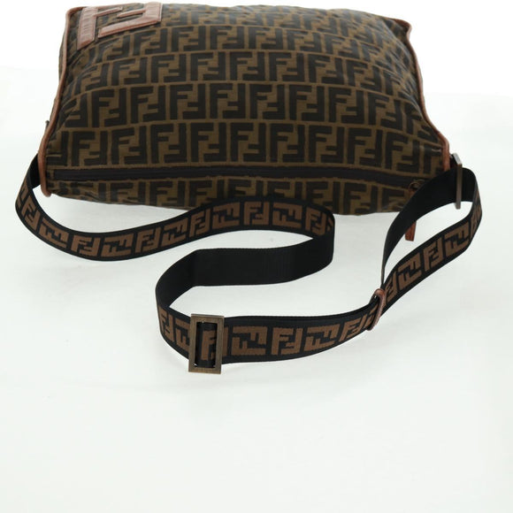 FENDI Zucca Canvas Shoulder Bag Brown Black Auth 160218