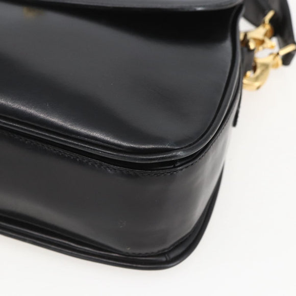 GUCCI Shoulder Bag Leather Black Gold 001 4214 Auth 160233