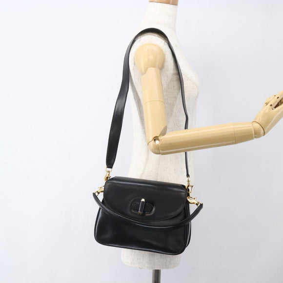 GUCCI Shoulder Bag Leather Black Gold 001 4214 Auth 160233