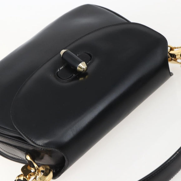 GUCCI Shoulder Bag Leather Black Gold 001 4214 Auth 160233