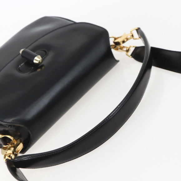 GUCCI Shoulder Bag Leather Black Gold 001 4214 Auth 160233