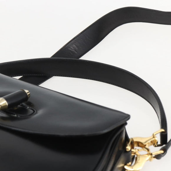 GUCCI Shoulder Bag Leather Black Gold 001 4214 Auth 160233