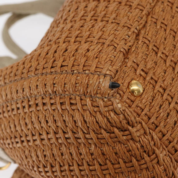 PRADA Canapa GM Hand Bag Raffia Canvas Brown Gold Auth 160234