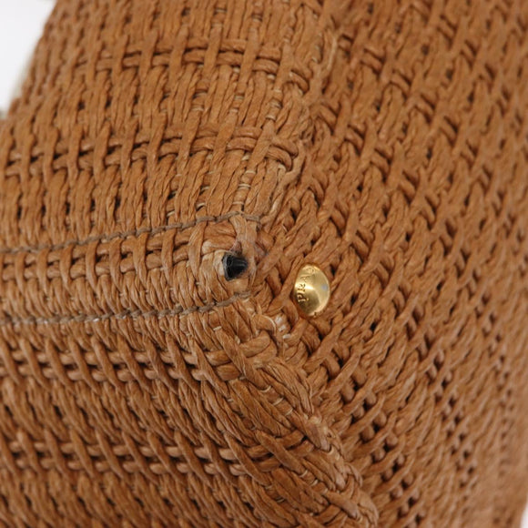 PRADA Canapa GM Hand Bag Raffia Canvas Brown Gold Auth 160234