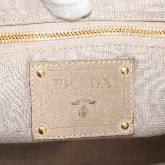 PRADA Canapa GM Hand Bag Raffia Canvas Brown Gold Auth 160234