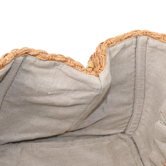 PRADA Canapa GM Hand Bag Raffia Canvas Brown Gold Auth 160234