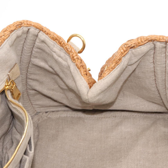 PRADA Canapa GM Hand Bag Raffia Canvas Brown Gold Auth 160234