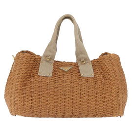 PRADA Canapa GM Hand Bag Raffia Canvas Brown Gold Auth 160234 - 0