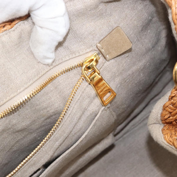 PRADA Canapa GM Hand Bag Raffia Canvas Brown Gold Auth 160234