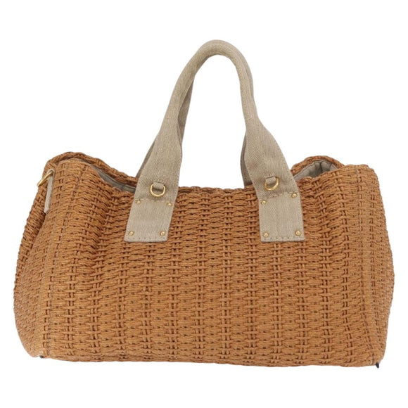PRADA Canapa GM Hand Bag Raffia Canvas Brown Gold Auth 160234