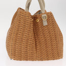 PRADA Canapa GM Hand Bag Raffia Canvas Brown Gold Auth 160234-4