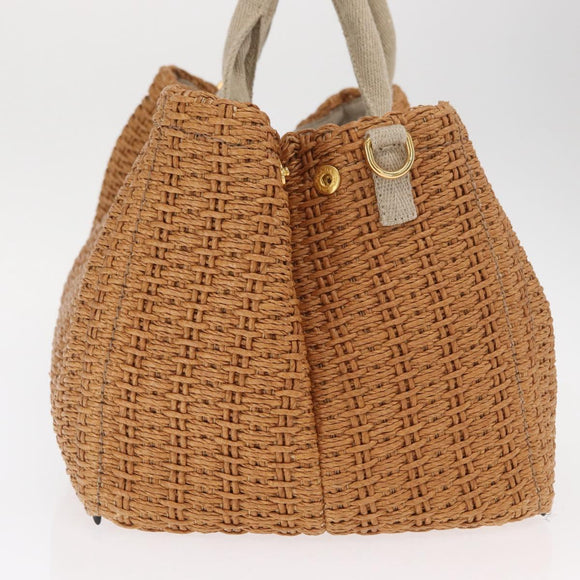 PRADA Canapa GM Hand Bag Raffia Canvas Brown Gold Auth 160234