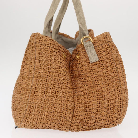 PRADA Canapa GM Hand Bag Raffia Canvas Brown Gold Auth 160234