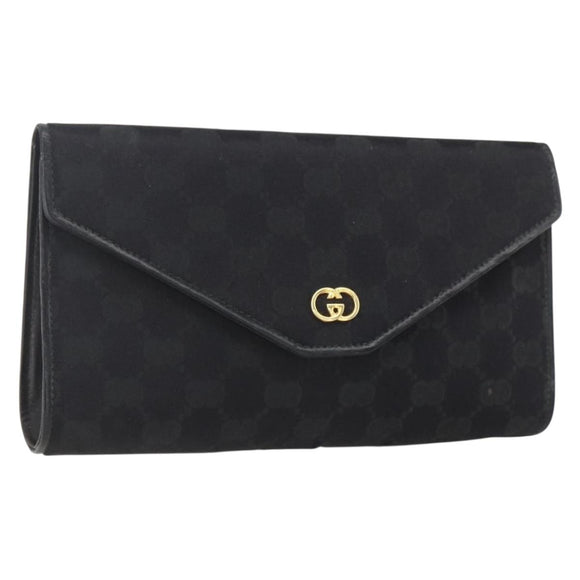 GUCCI GG Canvas Accessory Pouch Black Gold Auth 160238