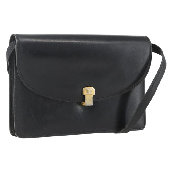 CELINE Shoulder Bag Leather Black Gold Auth 160240