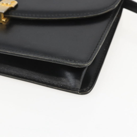 CELINE Shoulder Bag Leather Black Gold Auth 160240