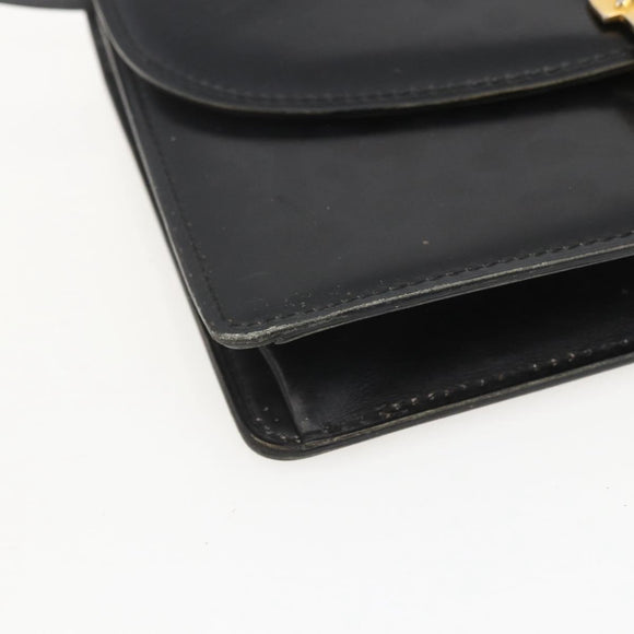 CELINE Shoulder Bag Leather Black Gold Auth 160240
