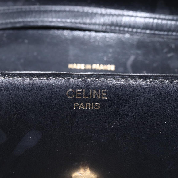 CELINE Shoulder Bag Leather Black Gold Auth 160240