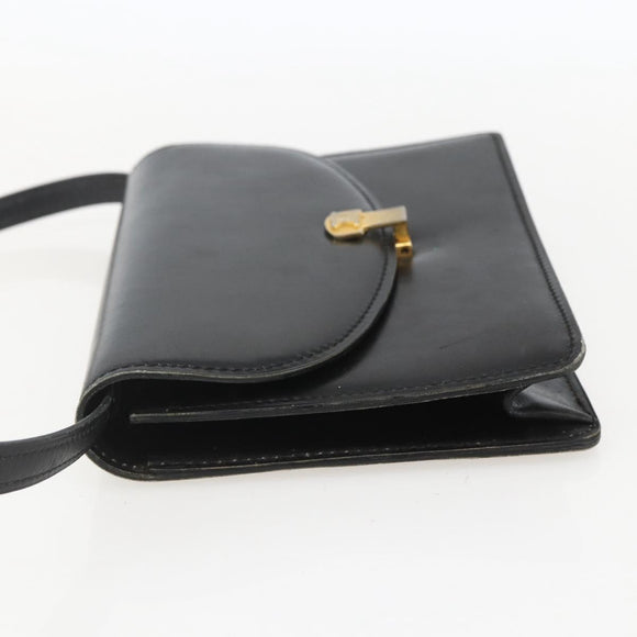 CELINE Shoulder Bag Leather Black Gold Auth 160240
