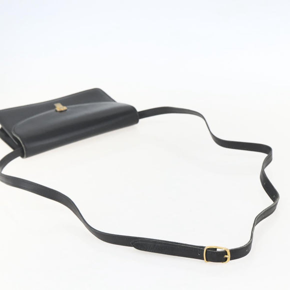 CELINE Shoulder Bag Leather Black Gold Auth 160240