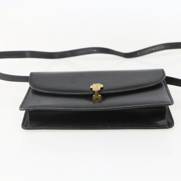 CELINE Shoulder Bag Leather Black Gold Auth 160240