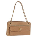 CHANEL Matelasse Chain Shoulder Bag Lamb Skin Light Brown Gold CC Auth 160244-1