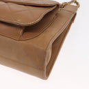 CHANEL Matelasse Chain Shoulder Bag Lamb Skin Light Brown Gold CC Auth 160244-11