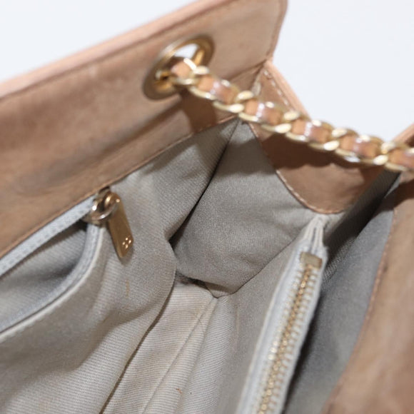 CHANEL Matelasse Chain Shoulder Bag Lamb Skin Light Brown Gold CC Auth 160244