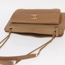 CHANEL Matelasse Chain Shoulder Bag Lamb Skin Light Brown Gold CC Auth 160244-6